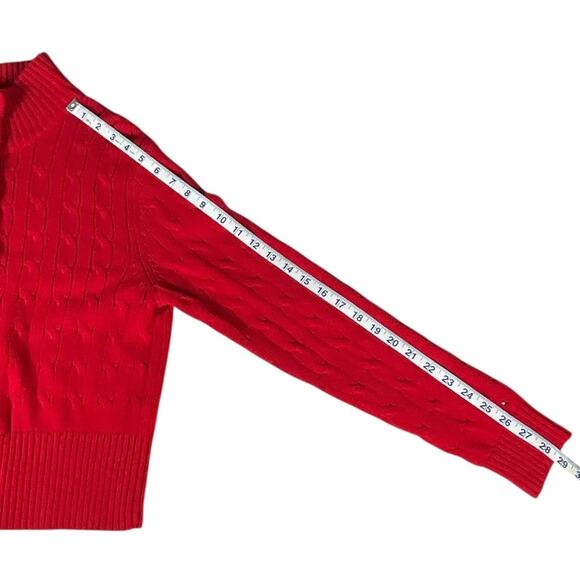 Tommy Hilfiger Red Cable Knit Button Cardigan Women’s Large 100% Cotton Preppy - Picture 11 of 13